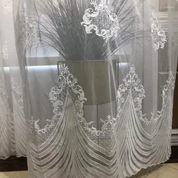カーテンホワイトヨーロッパの贅沢な刺繍入りシアーカーテンリビングルームベッドルームのためのレースエッジソフトチュールドレープホーム装飾コルチナ