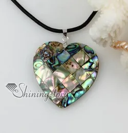 heart patchwork sea water rainbow abalone shell mother of pearl pendants leather necklaces jewelry3265023