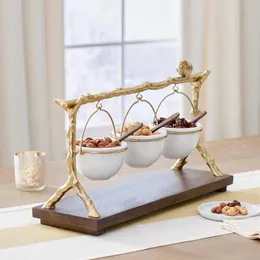 Dishes & Plates Gold Oak Branch Snack Bowl Stand Resin Christmas Rack With Removable Basket Organizer Party Decorations247H