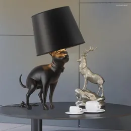 Table Lamps Dog Sculpture Art Lamp With Fabric Lampshade Modern Minimalist Bedroom Bedside Living Room Study Indoor Lighting E27