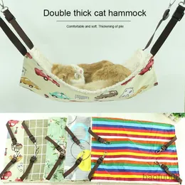 Cat Carriers Houses Canvas Cat Hammock Bed Double Thick Lamb Wool Hanging Hammock Pet Beds Type Cat Nest Hamster Squirrel Cat Products R230608