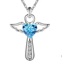 Pendant Necklaces Sier Neclace Jesus Cross Necklace Fine Jewelry Double Angel Wings Heart Zirconia Drop Delivery Pendants Dh1Tl