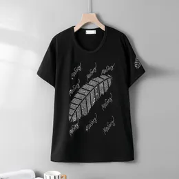 T-shirt sommar ny mode svart allmatch shortsleeve tshirts kvinnlig personlighet lämnar mönster heta diamanter lösa avslappnade kvinnor toppar