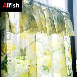 Curtain Northern Europe Yellow Lemon Printed Rod Pocket Sheer Kitchen Decoration Tulle Cafe Short Panel Drapes Door Curtains