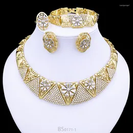 Necklace Earrings Set 18K Gold Plated Dubai Jewelry For Women Ring Bracelet Full Bride Wedding Party Accessories