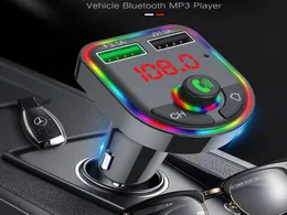 F6 Car Charger 50 Bluetooth FM Transmitter RGB Atmosphere Light Car Kit MP3 Player Wireless Hands Audio Receiver with Retail 9580636