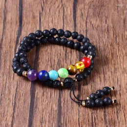 Strand Health Mala 6mm Black Lava Volcanic Rock Stones Meditation Chakras Japa 54 Beadsラップブレスレットギフト卸売