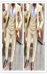 Beige Groom Tuxedos Wedding Suits Groomsmen Man For Young Man Prom Coupple Day Suits JacketPantsVest Custom made Plus siz6496239