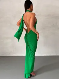Casual Dresses Sexig öppen rygghalter lång för kvinnor elegant kvällsklänning Bodycon Party Dress White Black Green C95-Bi32