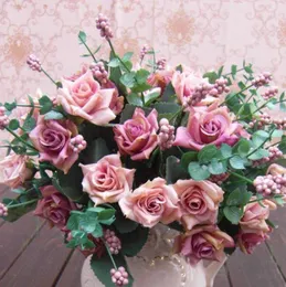 Factory Decorative Flowers Wreaths Elegant Oil Painting Style Artificial Rose Silk Flowers 10 Flower Head Floral Wedding Garden De5263160
