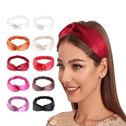 Silky Satin Twist pannband Cross Top Knot Elastic Hair Bands Women Girls Solid Hairbands Scrunbies Turban Hair Accessories