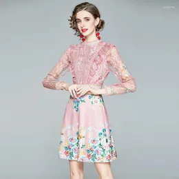 Casual Dresses ZUOMAN Women Spring Elegant Sequin Lace Dress Festa High Quality Pink Wedding Party Robe Femme Floral Designer Short Vestidos