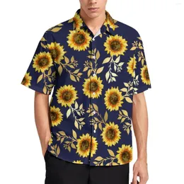 Camisas informales para hombre, camisa elegante con estampado Floral para la playa, blusas Vintage con hojas de girasoles hawaianas para hombre, ropa de manga corta de talla grande