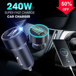 New 240W 2 Ports Type-C DC5V PD Fast Charging Car Charger USB Type C Phone Adapter Chargers In Car for IPhone Mi Samsung Universal