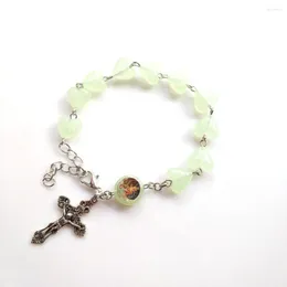 Link Bracelets CottvoGirls Vintage Cross Crucifix Charms Religious Luminous Heart Beads Chain Holy Sacrament Baptism Jewelry Gifts