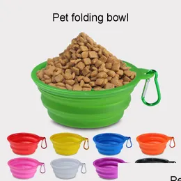 Dog Bowls Feeders Mticolors Sile Pet Folding Bowl Retractable Utensils Puppy Drinking Fountain Portable Outdoor Travel Carabiner B Dhigl
