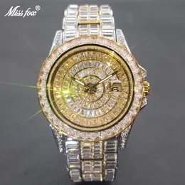 Inne zegarki Missfox Full Diamond Watch for Men Hip Hop Ice Out Stalowe zegarki ze stali nierdzewnej Wysokiej jakości Luminous Waterproof Clock 230607