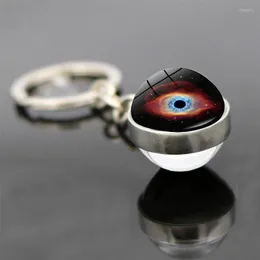 Keychains WG Universe Galaxy God's Eye Keychain Pendant Time Gemstone Nebula Double-Sided Glass Ball Jewelry