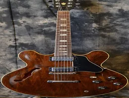 Custom Shop 355 Walnut Brown 1972 Semi Hollow Body Jazz Electric Guitar Black Pickguard Cream Yellow Binding Pearl Block Inlays4295093