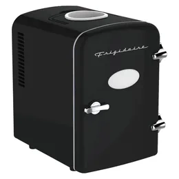 6 1-Can 48-Watt Retro Mini Portable Fridge with Top-Mounted Active-Cooling Can Holder Black