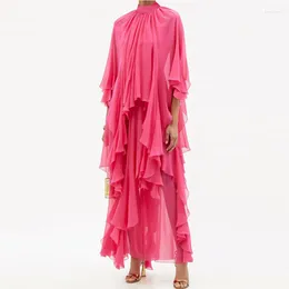 Casual Dresses Qian Han Zi Vacation Bohemian Chiffon Long For Women 2023 Summer Boho Runway Designer Elegant Ruffles Pleated Maxi Dress