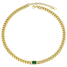 Łańcuchy Ytrkisy Zielony naszyjnik z cyrkonem dla kobiet 8 mm szerokość ze stali nierdzewnej kubańska łańcuch łącza 18K Gold Splated Trendy Jewelr