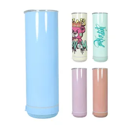 US warehouse 20oz Sublimation Macaron Bluetooth Speaker Tumbler Sublimation Slim STRAIGHT tumbler Wireless Music Cups Stainless Steel Smart Water Bottle