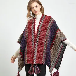 الأوشحة الإثنية Cape Travel Travel Pattern Pattern Tassel Women Women Chicked Warm Retro Spring Cardigan Coard Ponchos and Capes