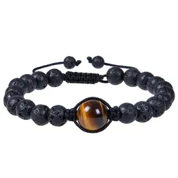 Amethyst Braided Bracelet Adjustable Natural Stone Tiger Eye Lava Bracelet for Men Women