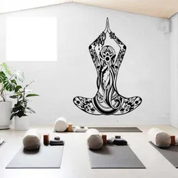 Wall Stickers Beautiful Girl Meditation Yoga Pose Lotus Sticker Spa Beauty Salon Club Practice Room Home Decor Decal Y13