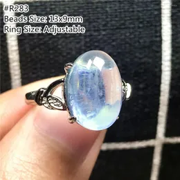 Cluster Rings Natural Blue Ocean Aquamarine Ring For Women Lady Man Healing Luck Crystal Oval Beads Stone Silver Adjustable Jewelry