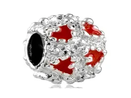 Metal Slider Spacer Large Hole Wholesale Red Enamel Heart Love European Bead Fit Chamilia Biagi Charm Bracelet8496724