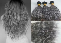 Ombre Color Brazilian Virgin Human Hair Bundles 1B Grey Human Hair Weves Two Tone Water Wave Hair Weft 3Pcs3129050