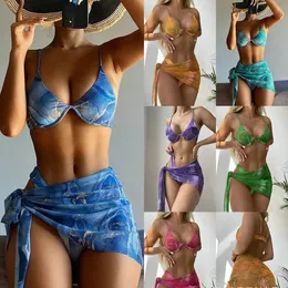 Kadın Mayo Bikinis Trendi 2023 Mayo Üç Baskılı Baskılı Pit Stripe Bağlı Bikini Banyo Takım YD03 230608