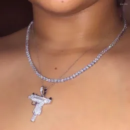 Ketten Hip Hop UZI Maschinenpistole Kristall Kette Halskette Für Frauen Männer Mehrschichtige Glänzende Strass Choker Anhänger Schmuck