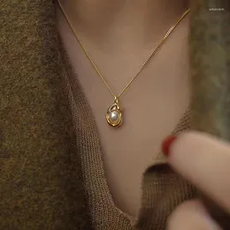 Collane con ciondolo Simulazione Collana di piselli di perle per donna Catena di clavicola per gioielli di moda femminile in acciaio inossidabile color oro