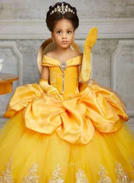 Yellow Lace Crystals 2021 Flower Girl Dresses Bateau Balll Gown Little Girl Wedding Dresses Cheap Communion Pageant Dresses Gowns4830725