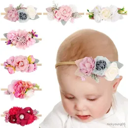 Hair Accessories Cute Pearl Floral Ties Princess Headbands Newborn Baby Hairband Elastic Rope For Girls Flower Toddler R230608