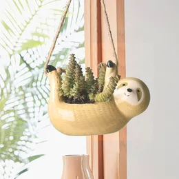 Planters Pots Creative Ceramic Hanging Flower Plant Scindapsus Chlorophytum Basket Cartoons Animal Vase Garden Decoration 230607