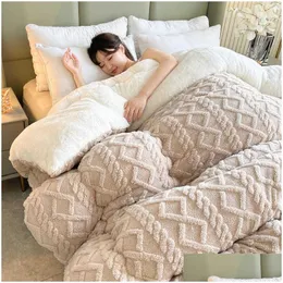 이불 세트 침대 인공 양고기 캐시미어 가중 담요를위한 매우 두꺼운 겨울 따뜻한 담요는 부드러운 편안한 따뜻한 따뜻한 이불 c dh02r
