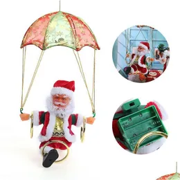 Christmas Decorations Electric Santa Claus Toy Hanging Rotation Parachute Turn Musical Pendant Gift For Child Party Supplies Bc Drop Dh2Nx