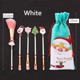 5Pcs Christmas Makeup Brushes Set Kit Beautiful Professional Make Up Brush Tools With Drawstring Santa Claus Print Bag Xmas Gift