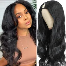 Hair pieces Body wave V part without glue synthetic hair 10-28 inches long wave upgrade U part heat resistant hair 230608