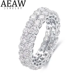 Pierścionki ślubne Aeaw Solid Silver 925 Luksusowy pierścionek zaręczynowy Podwójny pełny enternity Diamond Band dla kobiet 230607