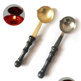 Party Favor Vintage Wooden Handle Fire Lacquer Spoon Invitation Card Seal Accessories Stainless Steel Stamp Spoons Holiday D Dh9Vn