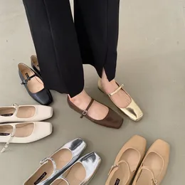 Spring Square Toe Ballet Shoes Fashion Low Heel Mary Jane Shoes Casaul Silver Shalwow Buckle Soft Sole Sole