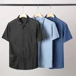 Mäns casual skjortor män denim kort ärmskjorta xl 7xl 8xl 2023 sommar tunn sektion mode vanlig fit halv tum män