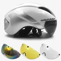 Cykelhjälmar Wildside Aero Bicycle Helmet Timetrial 3 Len Magnet Buckle Riding Goggle Bike Road Casco Ciclismo 230607