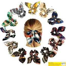 Bohemian Print Bowknot مرنة الفرقة للنساء Girls Floral Color Scrunchies Headband Ries Bonytail Holder مع Pearl