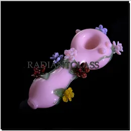 흡연 파이프 5.2 "분홍색 유리 파이프 핸드 파이프 꽃 모양 새로운 담배 파이프 선물 액세서리 흡연을위한 내구성 내구성 공